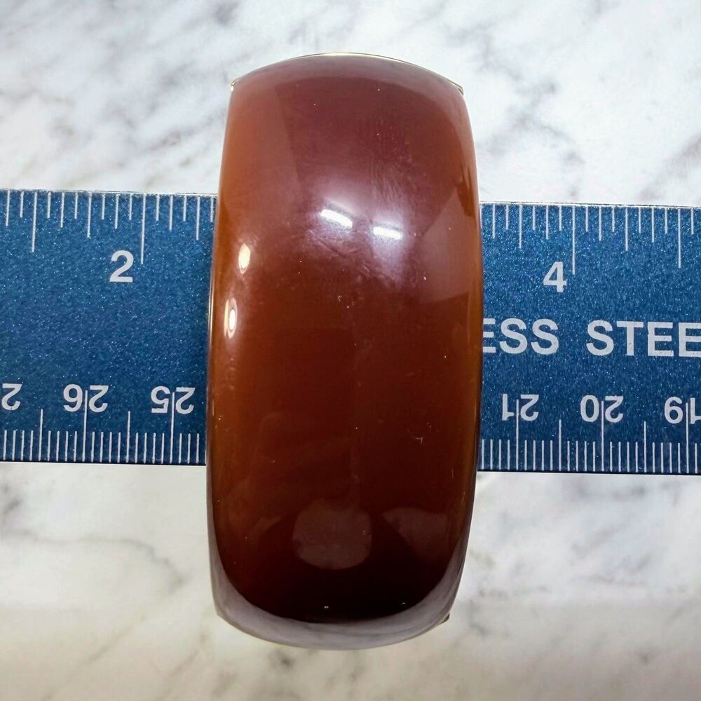 J.Crew Chunky Resin Bangle Bracelet, Brown Gold-Tone Hinged Cuff